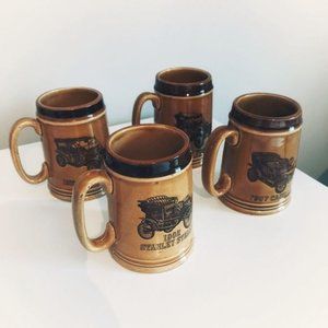 Antique cars 1970s beer mugs set of 4